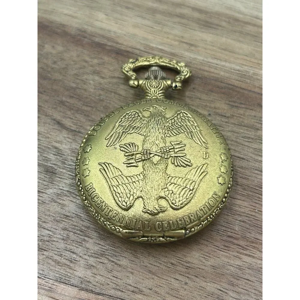 Vintage Monte Carlo Double Eagle Bicentennial Pocket Watch Quartz Works New Batt